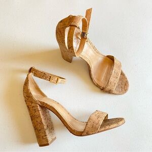 SCHUTZ Size 8 Nude Tan Faux Cork Textured Single Strap Open Toe Block Heel
